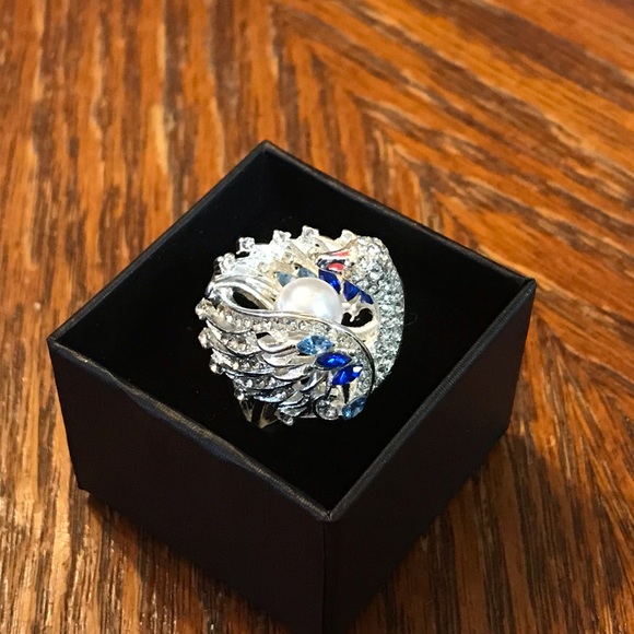 Crystal Swan With Pearl Silver Ring! - Picture 2 of 4